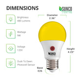 A19 LED Bulb, Yellow Bug Light, Dusk to Dawn